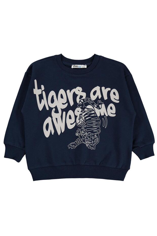 Civil Boy's Tigers Printed Sweatshirt |   2 Thread Long Arm |   School Nursery and Daily Use - Navy Blue