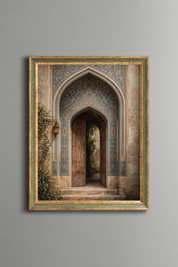Tile Arched Wooden Door - Vintage Patterned Panel - Slim Model