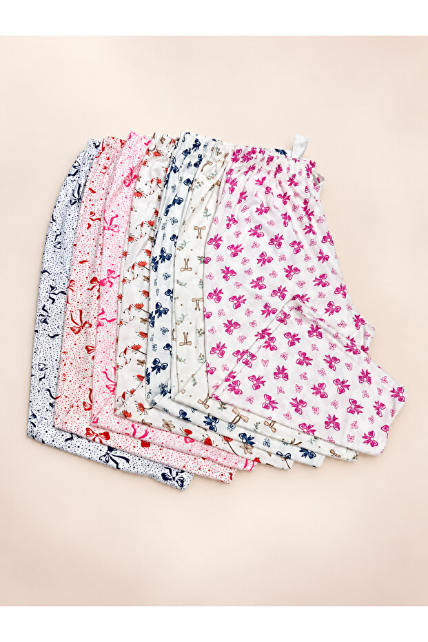 Women's Patterned Cotton Single Bottom Capri Below Knee 3-Piece Pajamas
