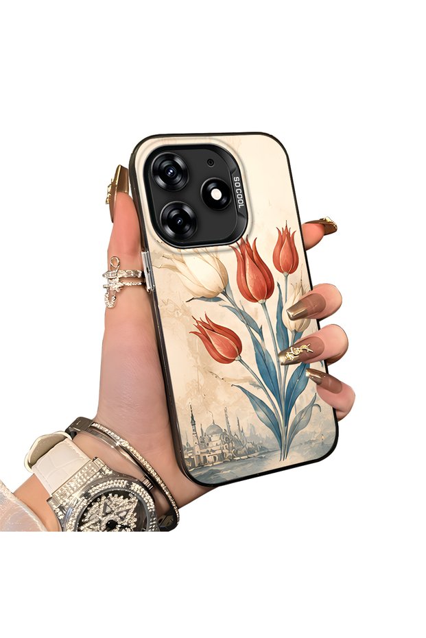 Tecno Spark 10 Pro Compatible Silicone Edge Hard Back Case Tulip Pattern Couple Phone Case