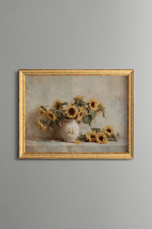 Sunflowers in a Ceramic Vase - Vintage Patterned Painting - Fine Model