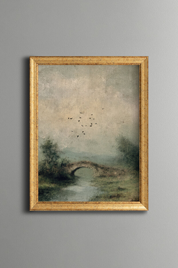 Stone Bridge in the Foggy Valley - Vintage Patterned Painting - Fine Model