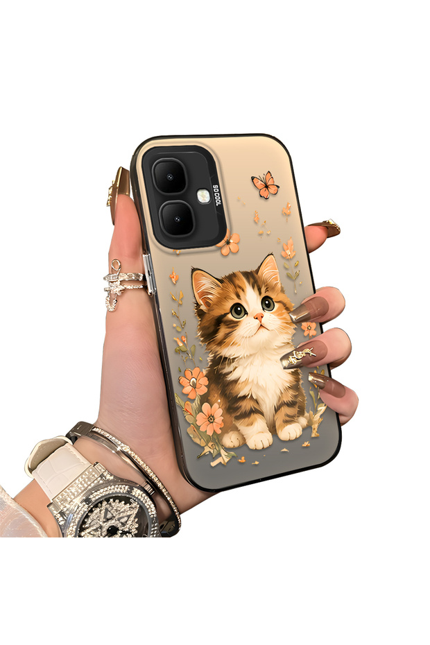 Infinix Smart 10 Compatible Silicone Edge Hard Back Case Cat Patterned Lover Couple Phone Case