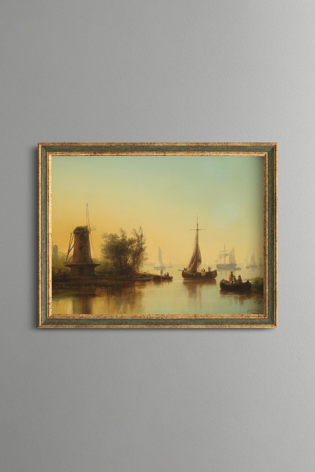 Windmills and Sailboats - Vintage Patterned Painting - Fine Model
