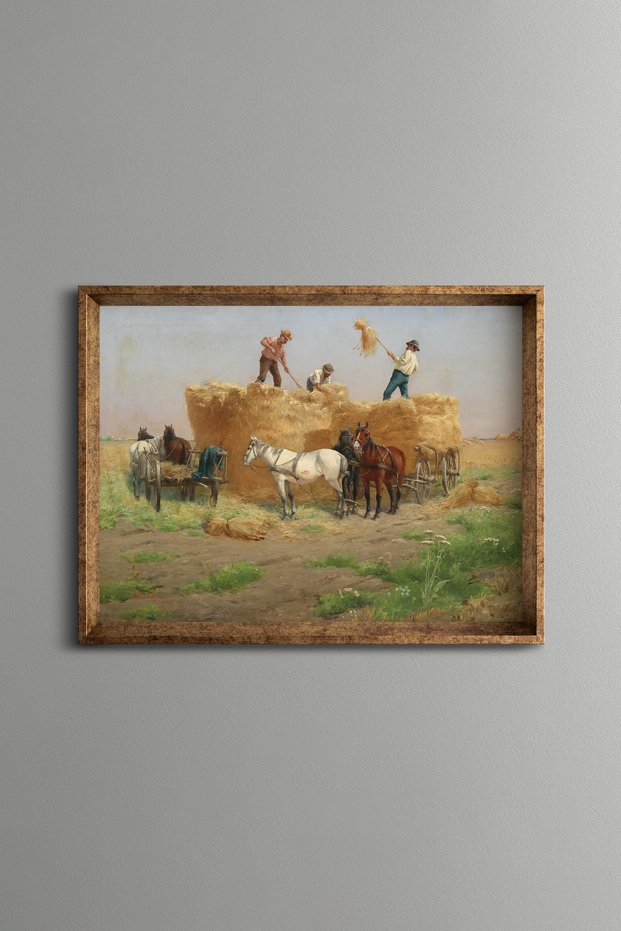 Harvest Time with Horse-Drawn Carts - Vintage Patterned Painting - Fine Model