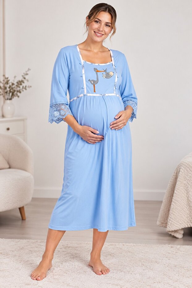 Half Sleeves, Melisa Fabric, Stork Maternity-Nightgown (with Breastfeeding Feature)