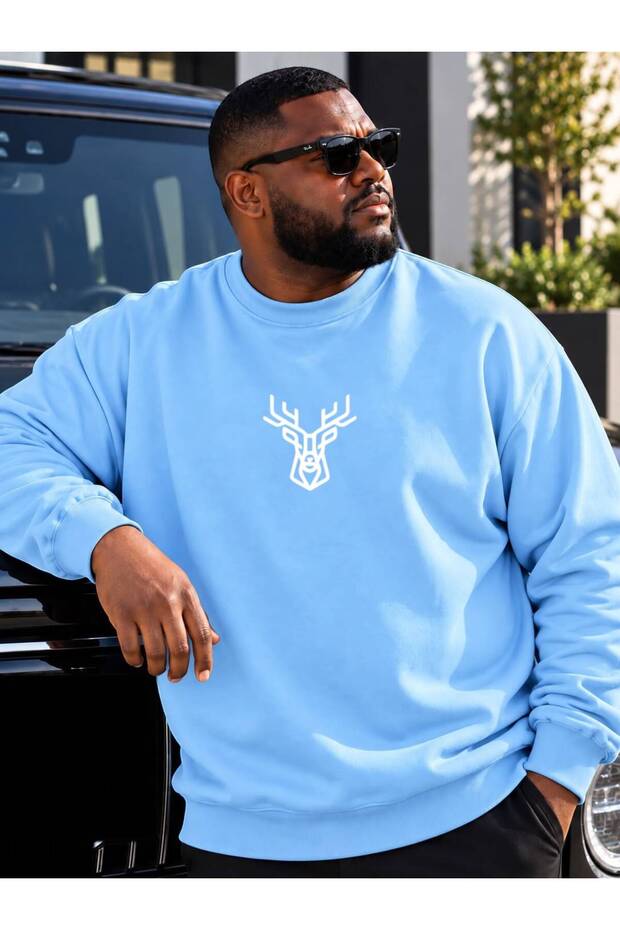 3 Yarn Combed Cotton Plus Size Deer Printed Unisex Sweatshirt Vp6