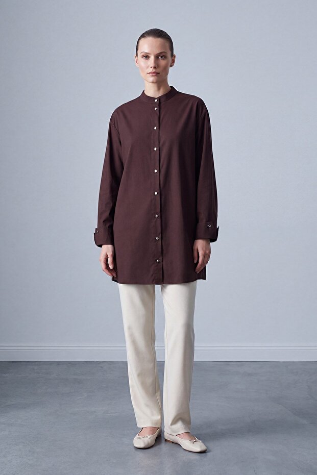 Hakim Collar Cuff Sleeve Detailed Shirt Brown 10791