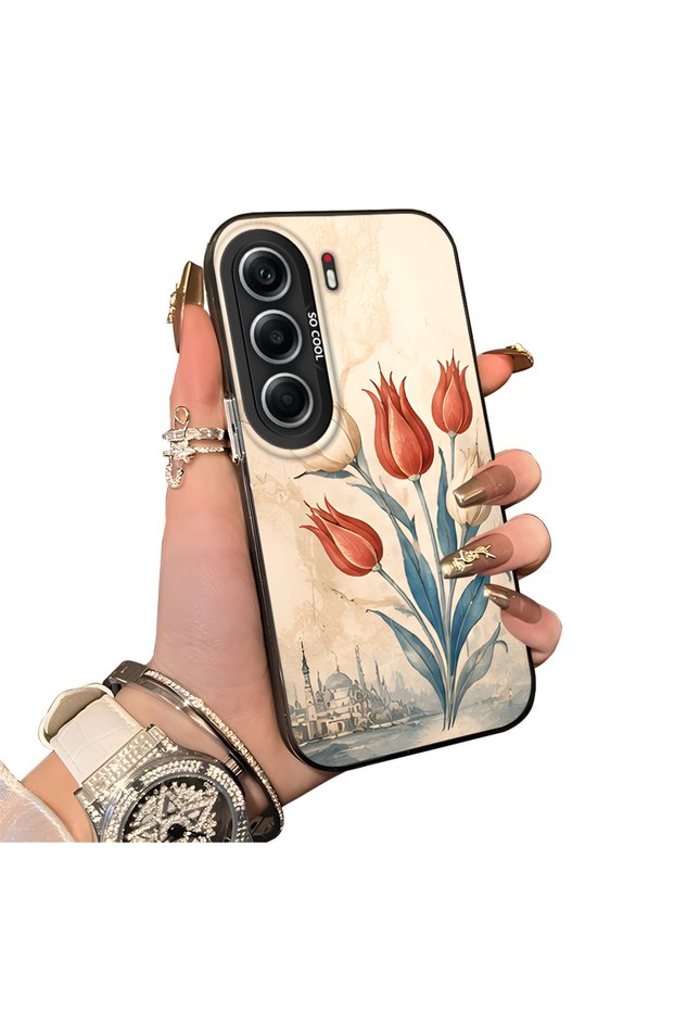 For Tecno Camon 40 Pro 5g Cm7 Compatible Silicone Edge Hard Back Case Tulip Pattern Lover Couple Phone Case