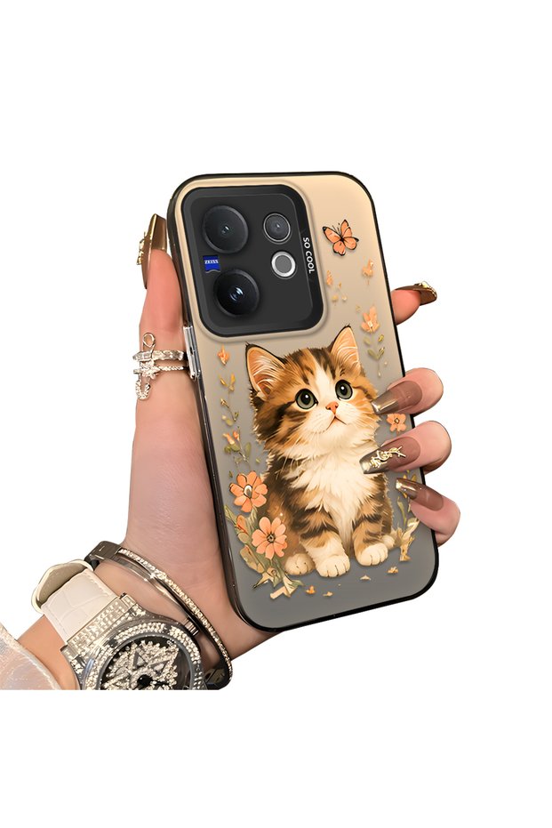 Vivo V60 5g Compatible Silicone Edge Hard Back Case Cat Pattern Lover Couple Phone Case