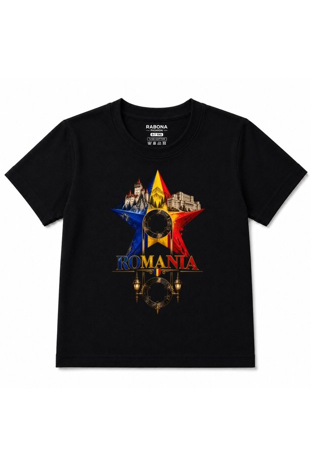 Romania Royal Star Castles & Tricolor Graphic Kids T-Shirt