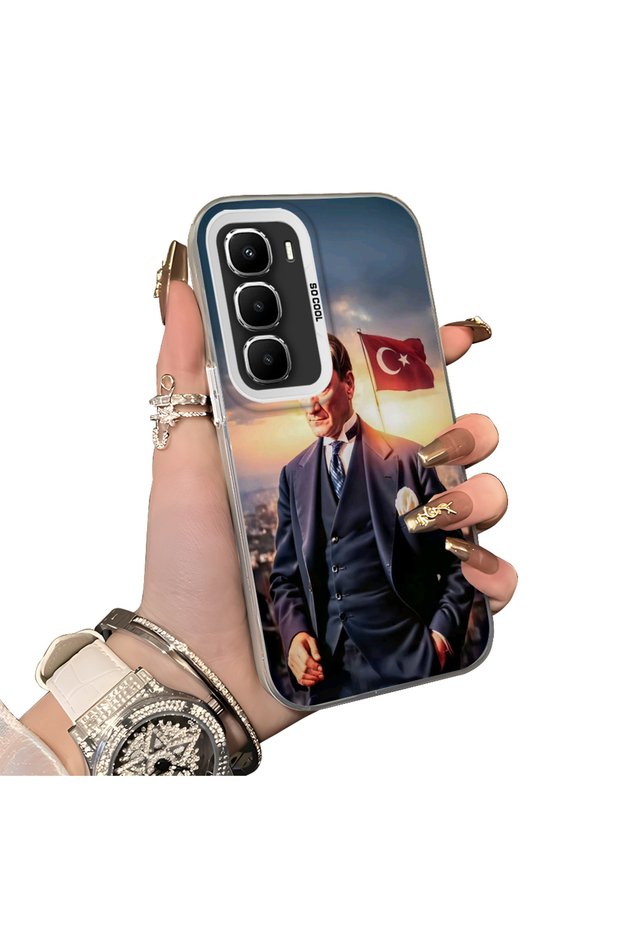 Infinix Hot 60I Compatible Silicone Edge Hard Back Case Ataturk Patterned Phone Case