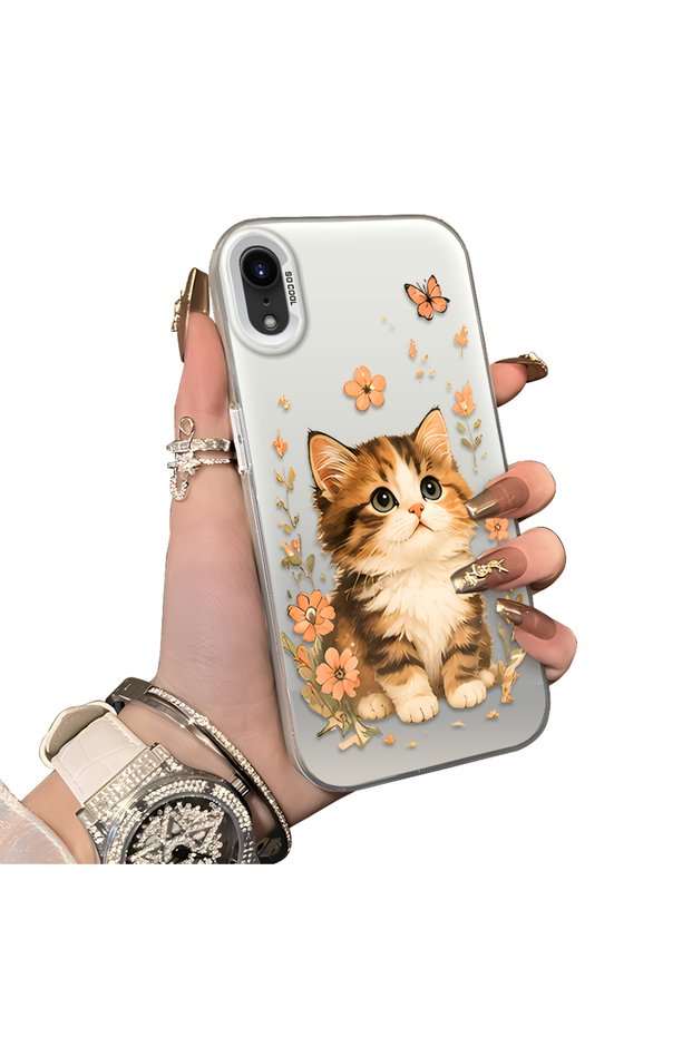 iPhone Xr Compatible Silicone Edge Hard Back Case Cat Pattern Lover Couple Phone Case
