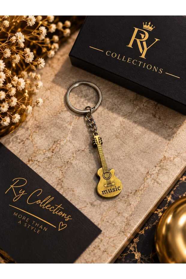 Ry Collections Guitar Figured Metal Keychain Gold Color Music Themed