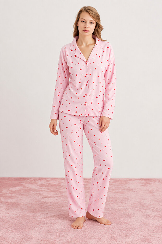 Women's Shirt Collar Buttoned Suede Pajama Set Soft and Comfortable Fit