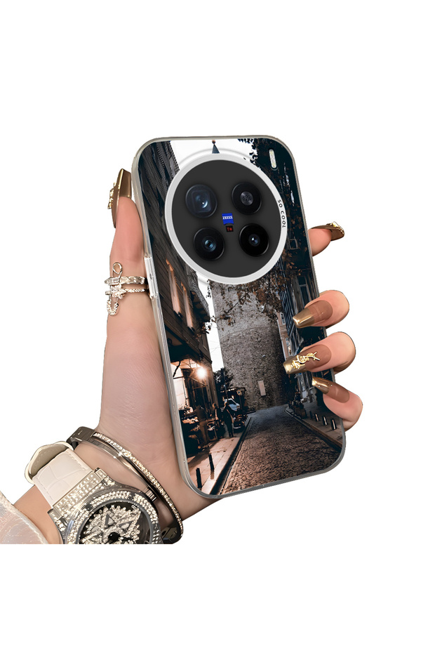 Vivo X200 Pro Compatible Silicone Edge Hard Back Case Galata Tower Patterned Phone Case