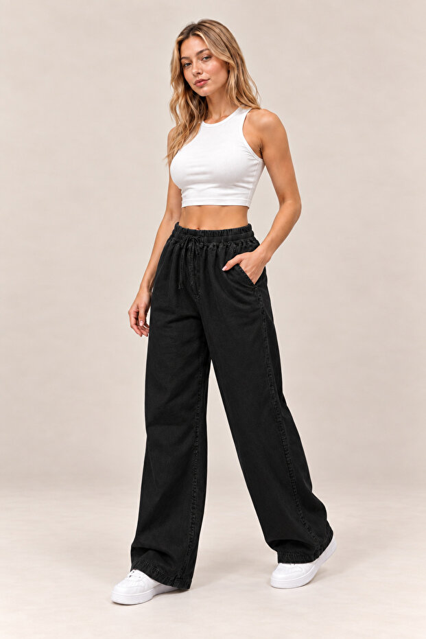 Women's Relaxed Fit Wide Leg Jean Pants (Made from Thin 6-0Ns Denim Fabric)