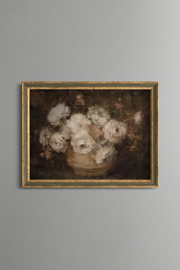 White Peony Bouquet - Vintage Patterned Painting - Fine Model