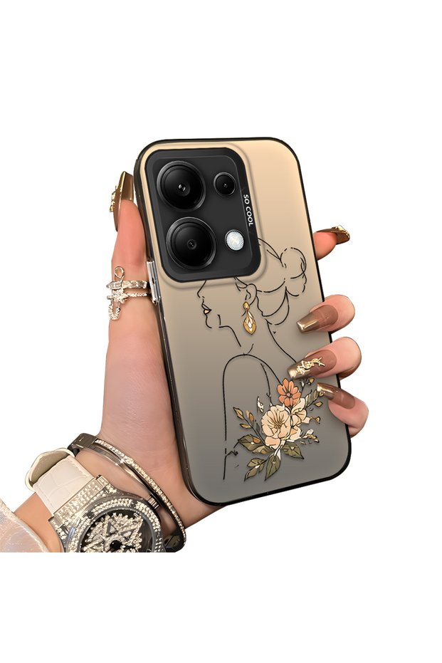 Redmi Note 14S Compatible Silicone Edge Hard Back Case with Line Art Pattern Phone Case