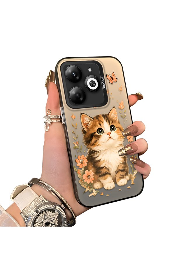 Infinix Hot 40I Compatible Silicone Edge Hard Back Case Cat Pattern Lover Couple Phone Case