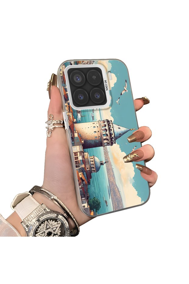 Mi 15 5g Compatible Silicone Edge Hard Back Case Galata Tower Patterned Phone Case