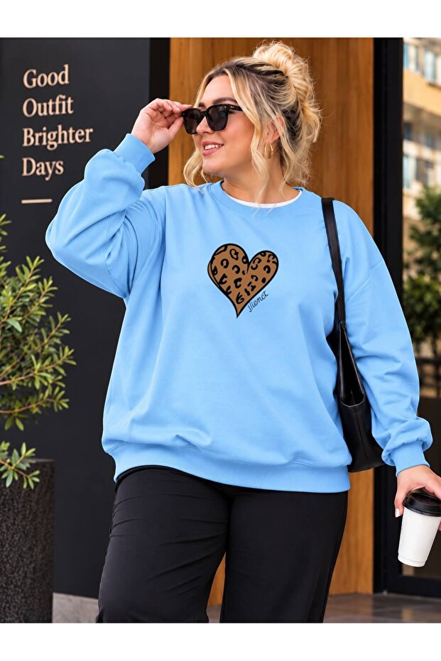 3 Yarn Combed Cotton Plus Size Leopard Print Heart Printed Unisex Sweatshirt Vp4
