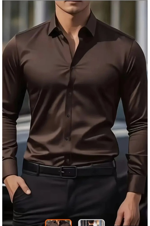 Men's Modern Slim Fit Plain Satin Cotton Shirt