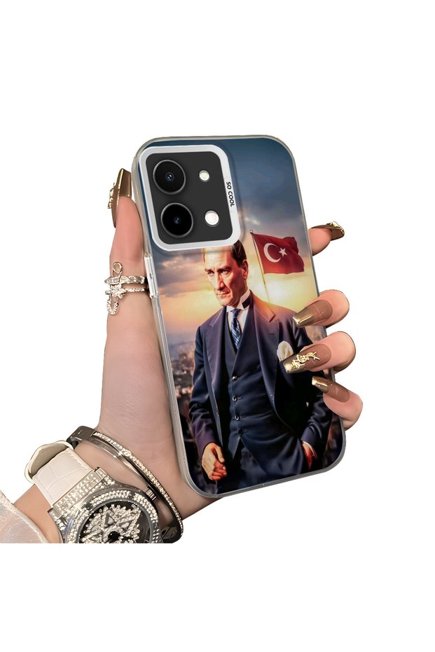 Vivo Y28 Compatible Silicone Edge Hard Back Case Ataturk Patterned Phone Case