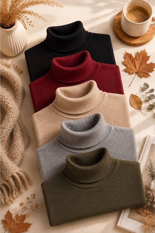 Men's 5-Piece Turtleneck Knitwear Sweater Set – Winter Long Sleeve Basic Sweater