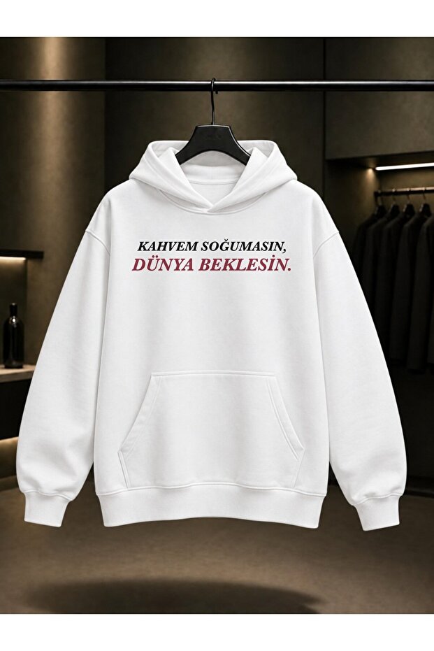 Don'T Cool Down, Let the World Wait Written Printed Unisex 100% Cotton Hooded Sweatshirt