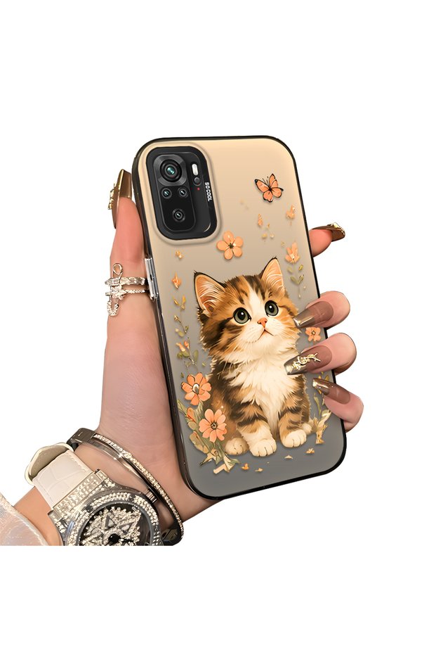 Redmi Note 10 4g Compatible Silicone Edge Hard Back Case Cat Pattern Loving Couple Phone Case