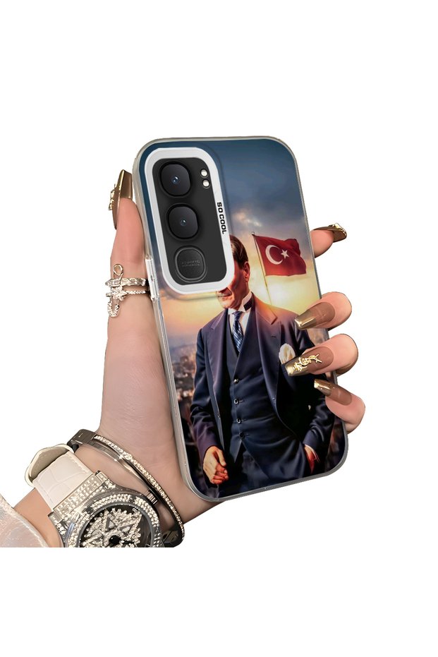 Vivo Y31 5g Compatible Silicone Edge Hard Back Case Ataturk Patterned Phone Case
