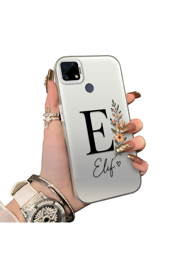 حافظة هاتف متوافقة مع Realme C25S مصنوعة من السيليكون بحافة صلبة وخلفية صلبة على شكل حرف E مزخرفة للزوجين