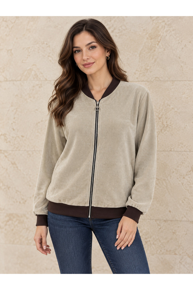 Women's Italian Zippered Pocketless Velvet Jacket 42-46