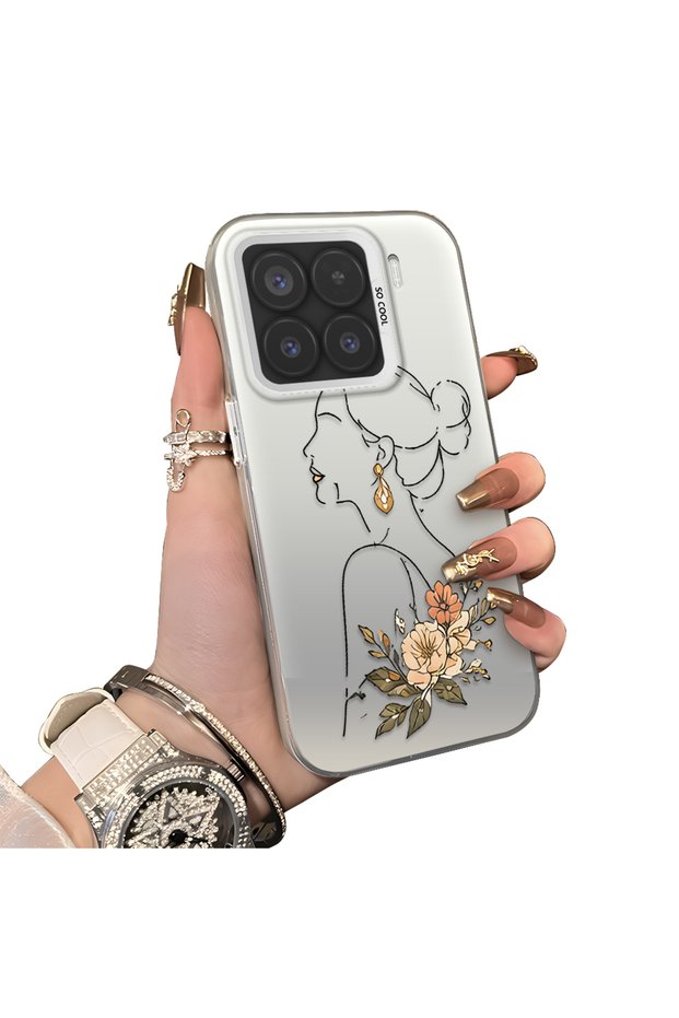 Mi 15 5g Compatible Silicone Edge Hard Back Case Line Art Patterned Phone Case