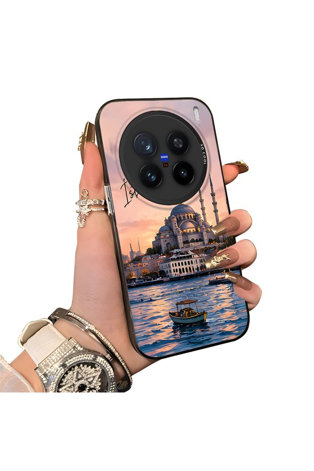 Vivo X200 Pro Compatible Silicone Edge Hard Back Case Istanbul Patterned Lovers Couple Phone Case