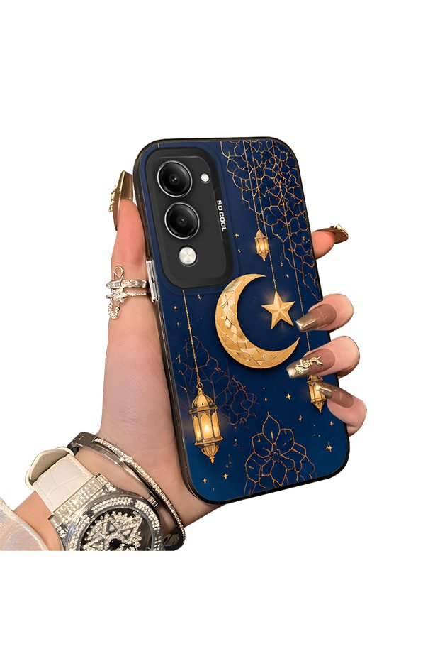 Vivo Y29S Compatible Silicone Edge Hard Back Case Crescent and Star Pattern Phone Case