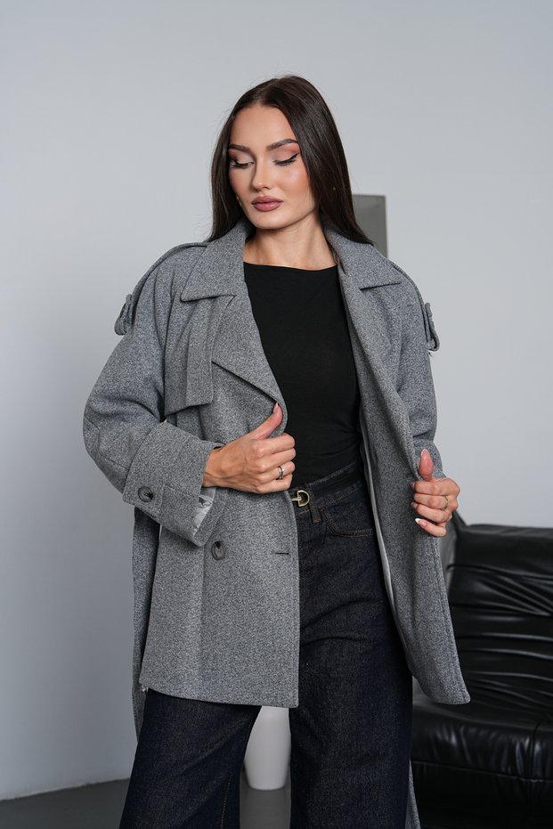 Women's Belted Double-Breasted Buttoned Lined Short Cashmere Coat
