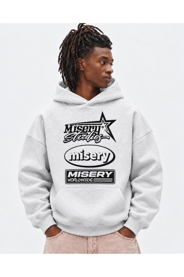 3 Thread Graphic Printed Oversize Hoodie – Relaxed Fit with Hood and Kangaroo Pocket