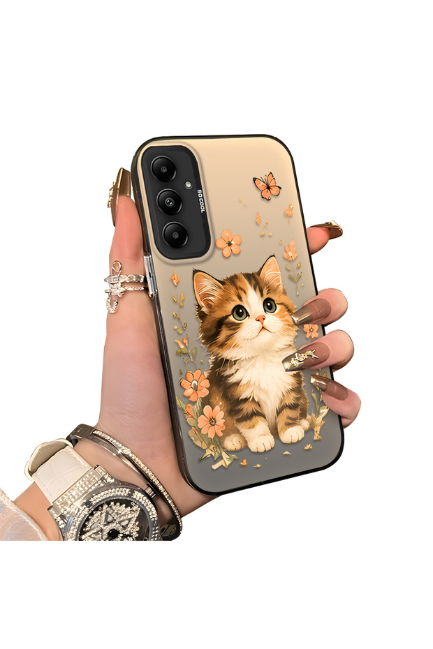 Samsung Galaxy A05S Compatible Silicone Edge Hard Back Case Cat Patterned Lover Couple Phone Case
