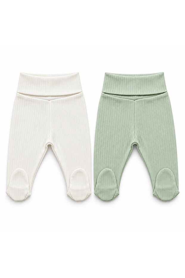 2-Piece Baby Pants with Booties, Wide Foldable Waistband, Interlock