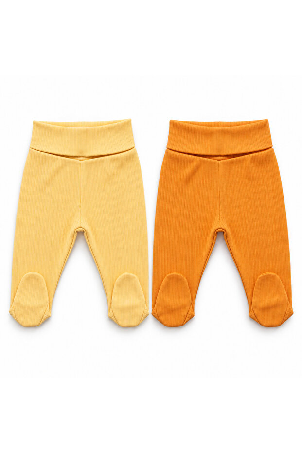 2-Piece Baby Pants with Booties, Wide Foldable Waistband, Interlock