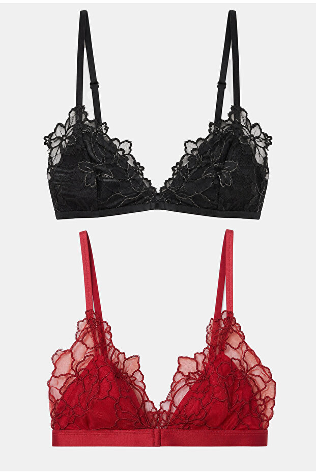 Women's Red Black 2-Pack Lace Bralet Bustier
