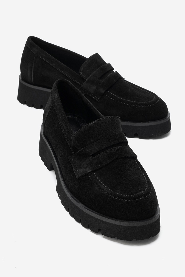 Vionel Black Suede Genuine Leather Women's Loafer Shoes