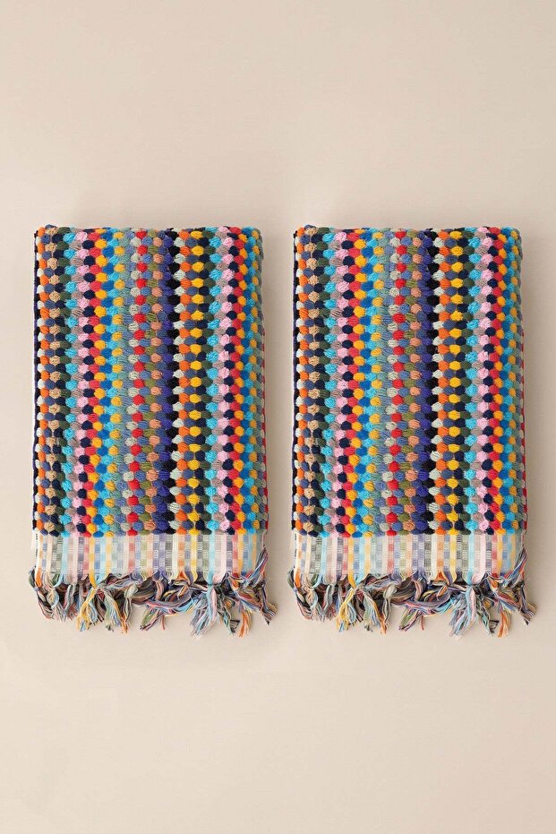 Ponpon Hand Towel Chickpea Woven 50X90 2-Piece Rainbow