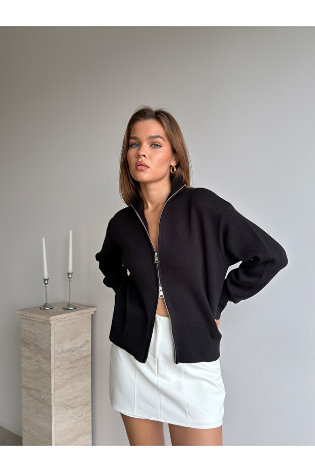 Double Zipper Turtleneck Cardigan