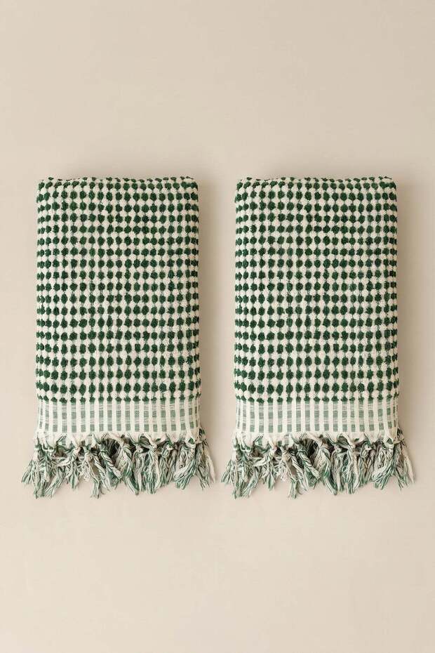Ponpon Hand Towel Chickpea Woven 50X90 2-Pack Green