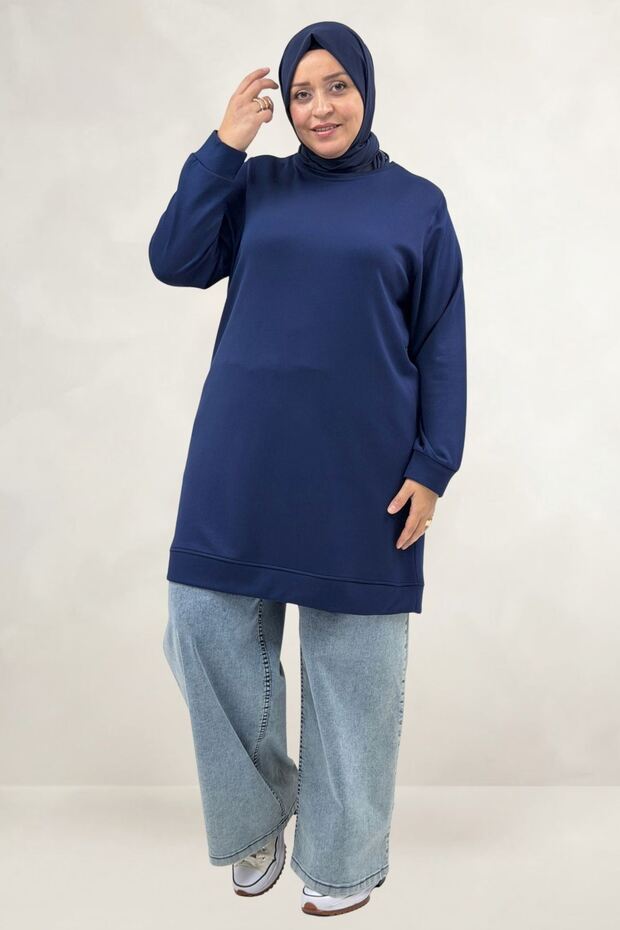 68052 Plus Size Ribbed Modal Tunic in Own Fabric - Navy Blue