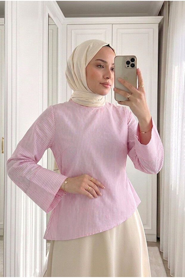 Women's Asymmetrical Cut Spanish Sleeve Waist Tie Blouse Shirt 55 cm