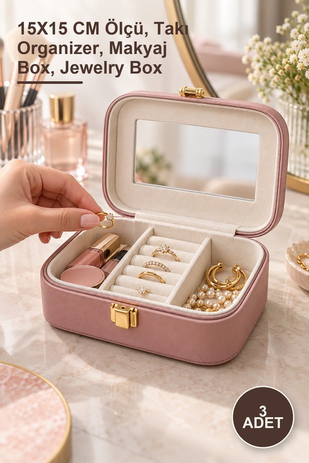 3 Makeup and Jewelry Boxes – 15X15 cm Size, Jewelry Organizer, Makeup Box, Jewelry Box